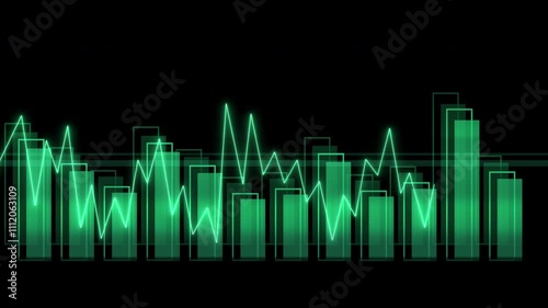 Growing line graph on financial bar chart background. 4K resolution animation showing stock market fluctuation.