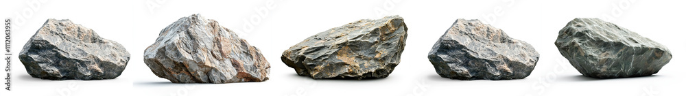 Five gray rocks are isolated on a white background Five gray rocks are isolated on a white background