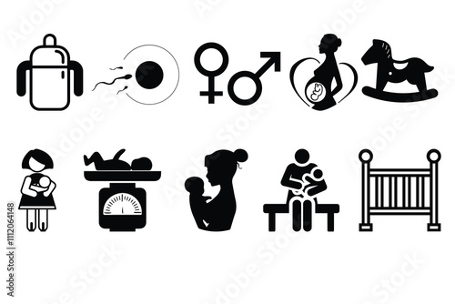 Baby care editable icons set isolated on white background. Flat vector illustration.