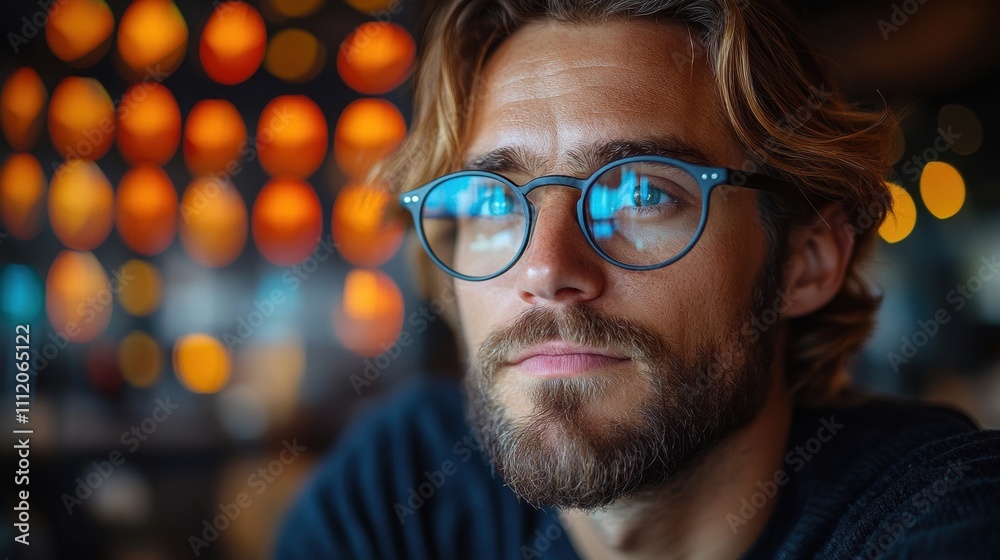 Man with glasses and serious expression analyzing colorful stock market graphs on screen, thoughtful in modern professional workspace, investment and trading concept Man with glasses and serious expression analyzing colorful stock market graphs on screen, thoughtful in modern professional workspace, investment and trading concept