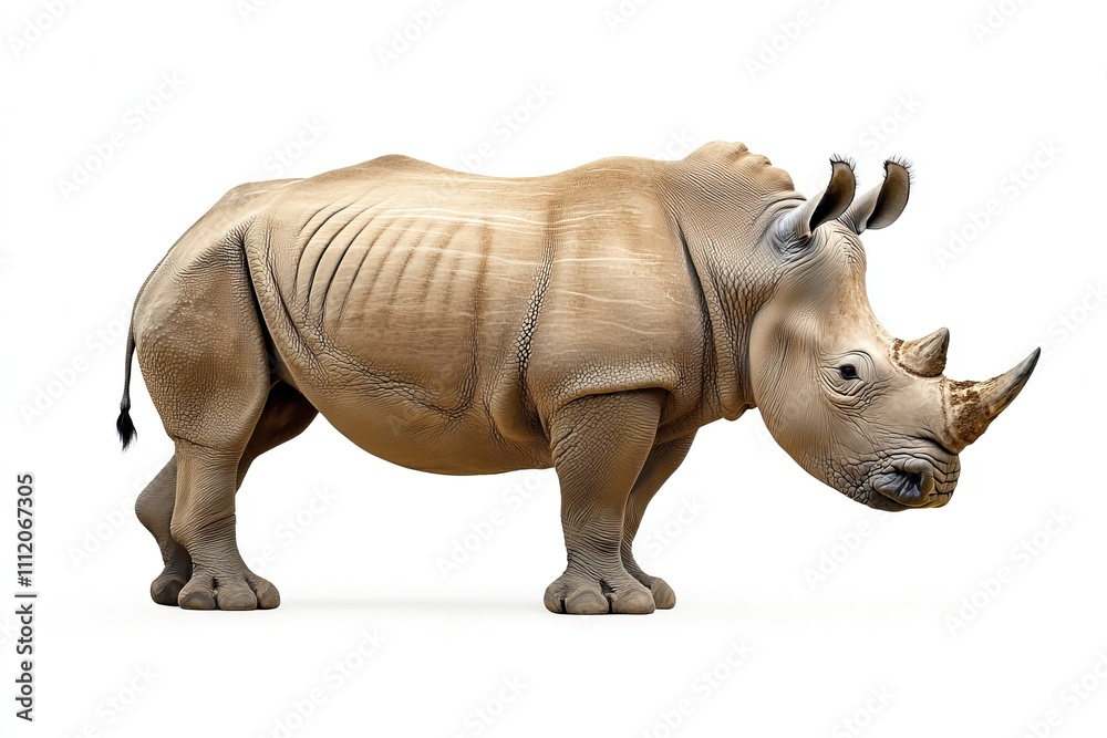 A white rhinoceros stands on a white background A white rhinoceros stands on a white background