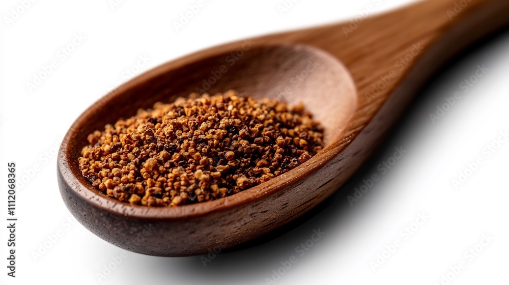 Close-up of Brown Spice Granules in Wooden Spoon Close-up of Brown Spice Granules in Wooden Spoon