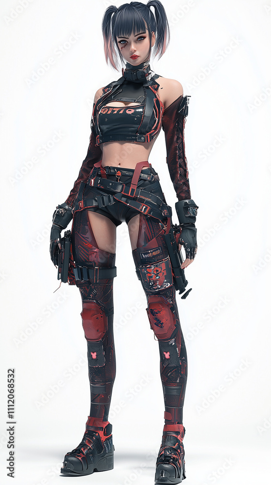 cyberpunk girl, illustration, 3D, on a white backgroundcy cyberpunk girl, illustration, 3D, on a white backgroundcy