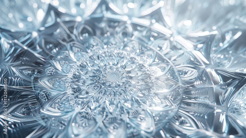 Intricate ice crystal fractal pattern creating a stunning mandala shape, perfect for winter, nature, or spiritual themes Intricate ice crystal fractal pattern creating a stunning mandala shape, perfect for winter, nature, or spiritual themes