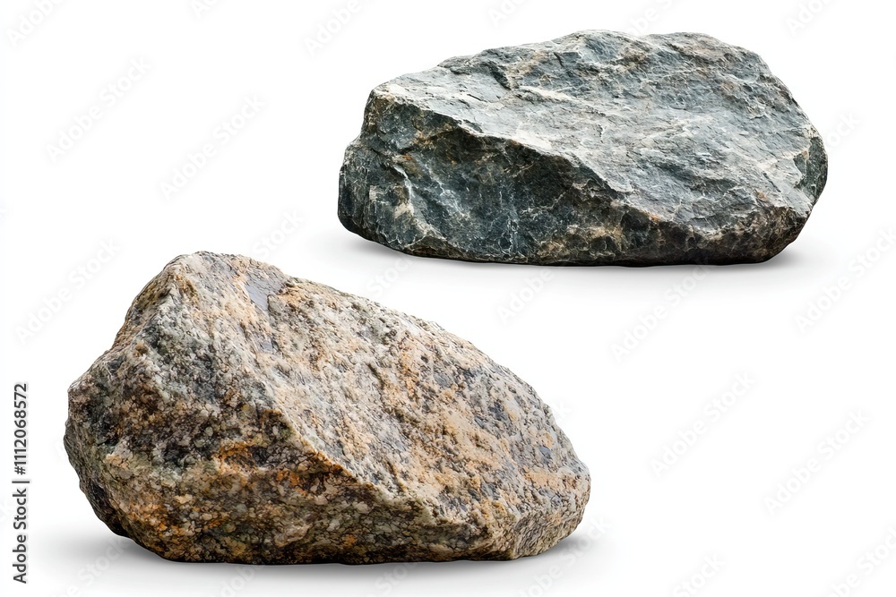 Two large rocks positioned closely together on a white background showcasing unique textures and colors in natural stone Two large rocks positioned closely together on a white background showcasing unique textures and colors in natural stone