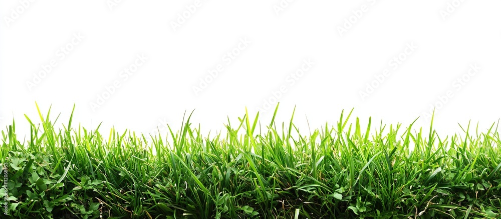 Lush green grass border isolated against a clean white background, highlighting nature's vibrant beauty with fresh blades under bright light Lush green grass border isolated against a clean white background, highlighting nature's vibrant beauty with fresh blades under bright light