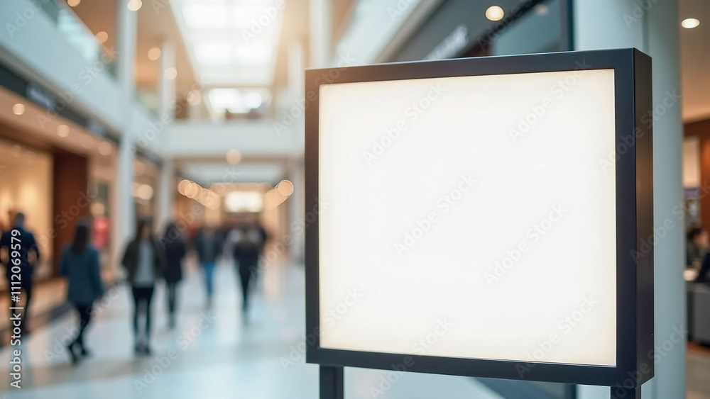 Blank advertising display in a shopping mall with blurred background Blank advertising display in a shopping mall with blurred background