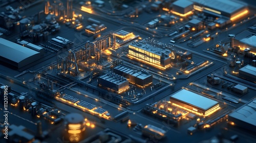 A computer chip is shown in a very detailed and bright way. The image is of a city with many buildings and lights, and the computer chip is the center of attention