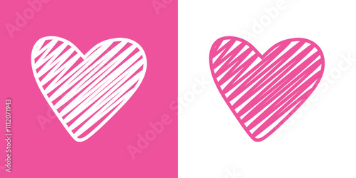 Logo con silueta de corazón con relleno de garabatos con líneas en zigzag para tarjetas y felicitaciones de San Valentín