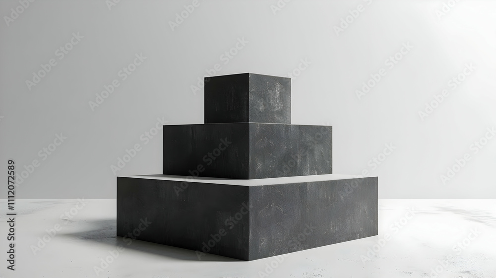 3D Render Dark Grey Cube Stack Minimalist Illustration
