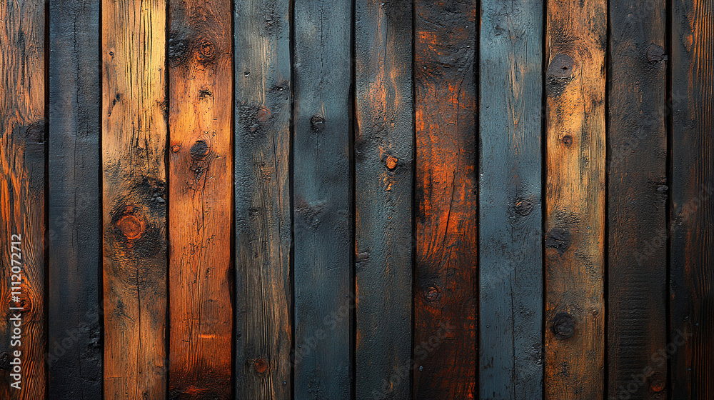 Rustic wooden planks with rich textures and contrasting colors in a natural setting. Generative AI