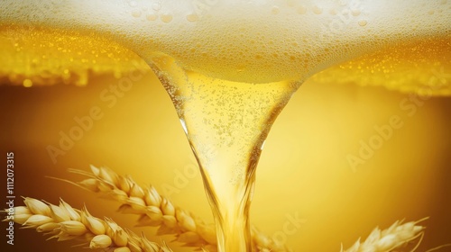 Close-up of a yellow beer pouring with wheat photo