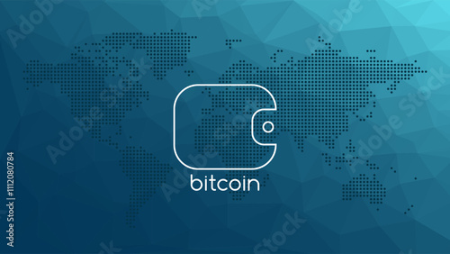 Wallet for cryptocurrency. Bitcoin blockchain technology. Virtual money for business, finance, digital global trade, payment, worldwide, exchange. World map