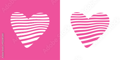 Logo con silueta de corazón con relleno de patrón de líneas curvas como olas para tarjetas y felicitaciones de San Valentín