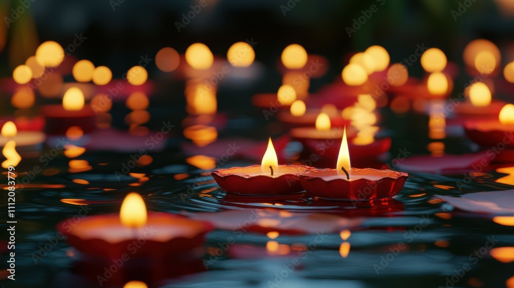 Burning candles in water for Diwali holiday Burning candles in water for Diwali holiday