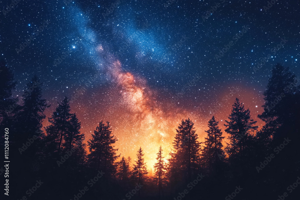 Majestic Milky Way over Silhouetted Pine Forest at Night Majestic Milky Way over Silhouetted Pine Forest at Night