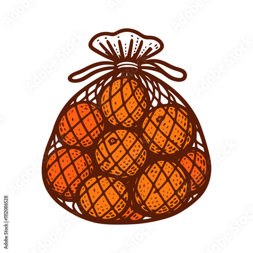 bag of oranges, fruit illustration