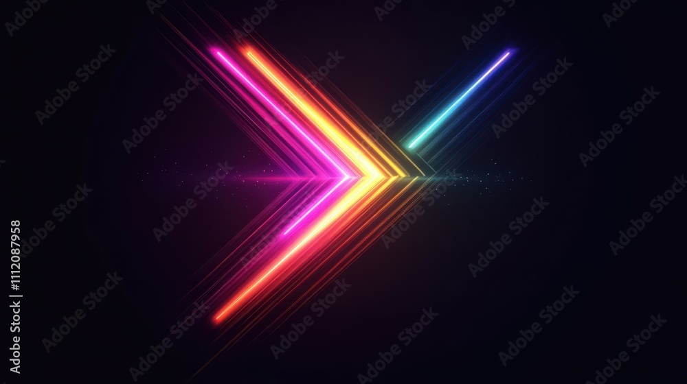 colorful arrow made of glowing light beams, pointing right at the center on a black background he arrow forms an elegant and dynamic shape with a sense of motion colorful arrow made of glowing light beams, pointing right at the center on a black background he arrow forms an elegant and dynamic shape with a sense of motion