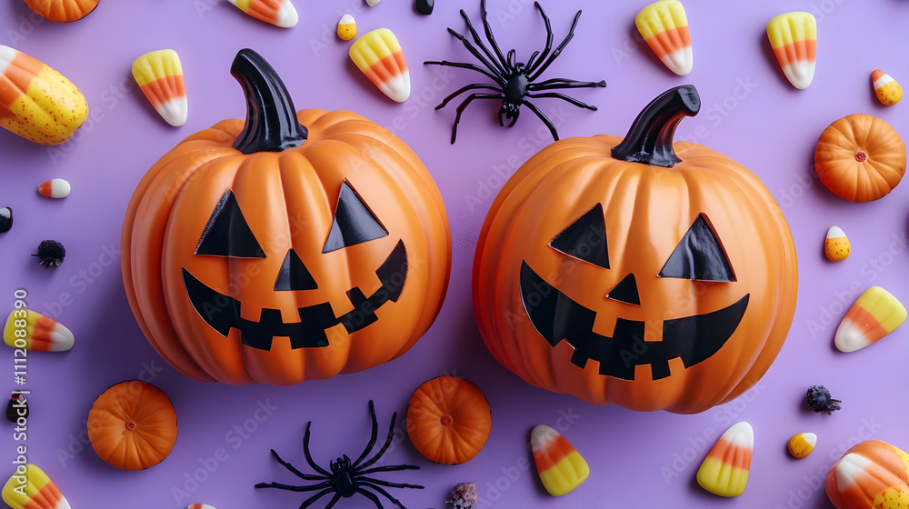 Halloween Illustration Pumpkins Candy Spiders Halloween Illustration Pumpkins Candy Spiders
