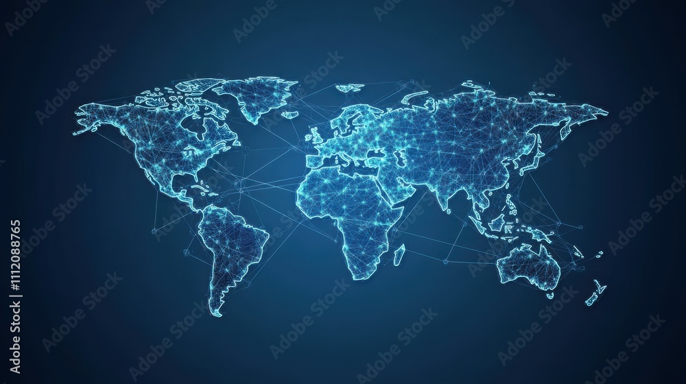 Obraz premium Abstract world map concept of global network and connectivity international data transfer and cyber technology worldwide business information exchange and telecommunication\