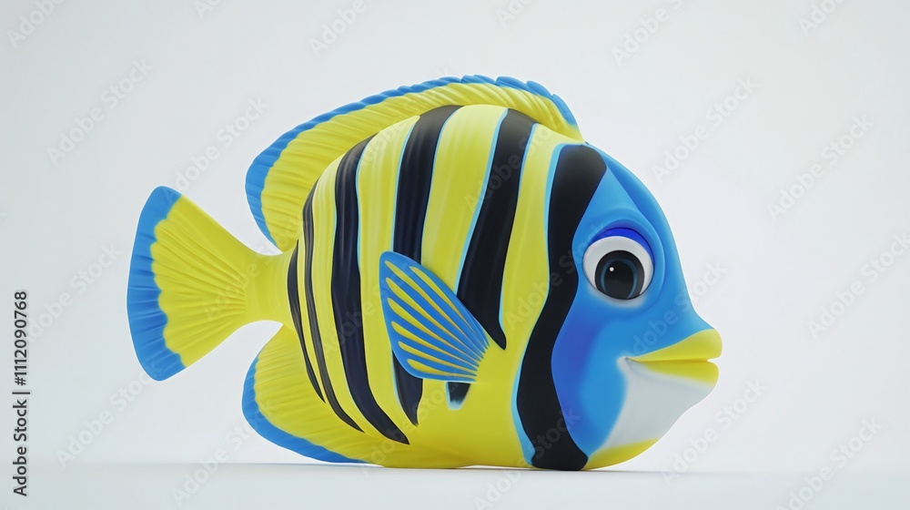 Fototapeta premium Cute cartoon yellow and blue angelfish illustration. Generative ai