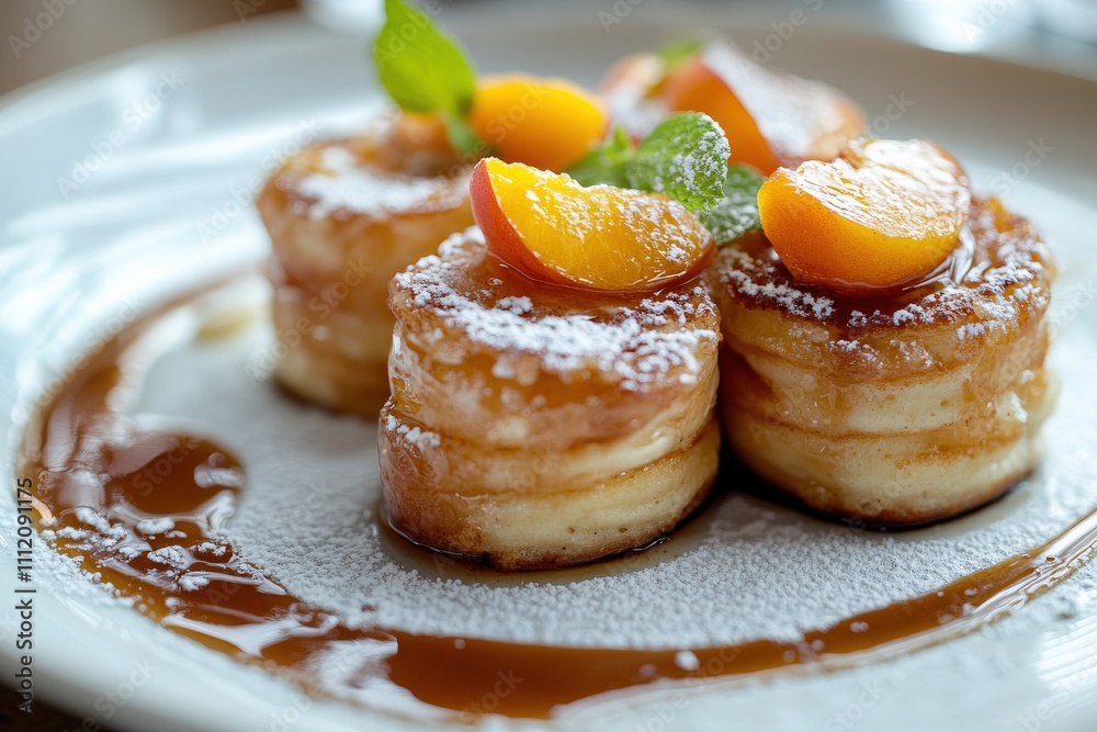 Tasty Dessert with Fresh Fruit for Breakfast on White Plate Tasty Dessert with Fresh Fruit for Breakfast on White Plate