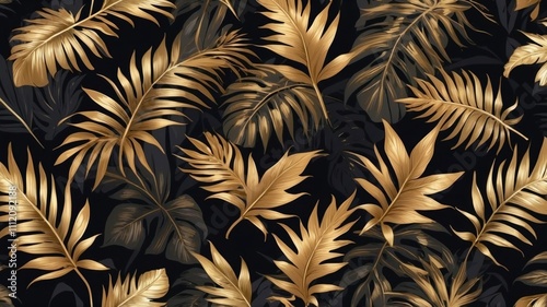 seamless pattern with gold and black trop