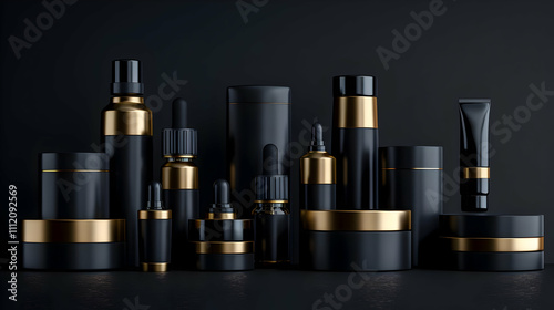 Elegant Black and Gold Cosmetic Product 3D Render