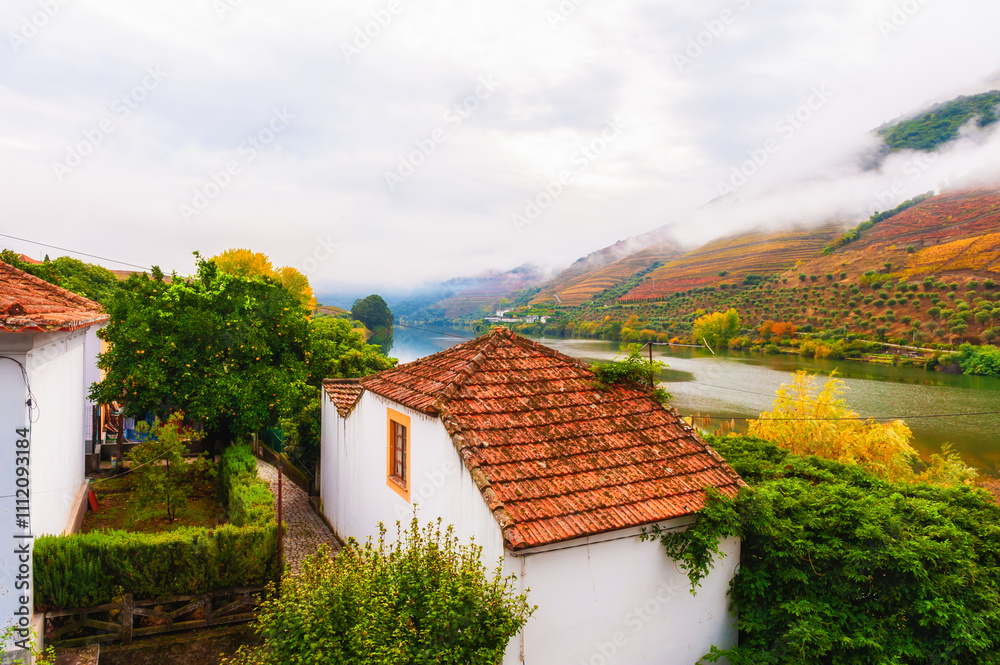Autumn landscape of Douro river valley, Portugal.