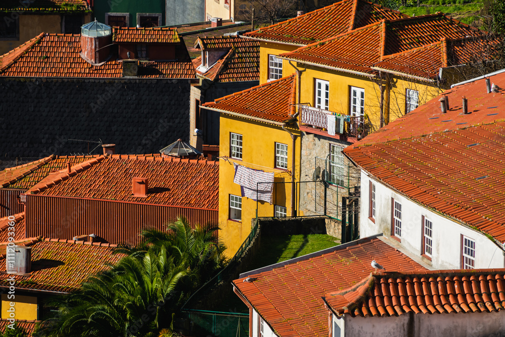 Old architecture with red tile rooftops in Porto, Portugal.