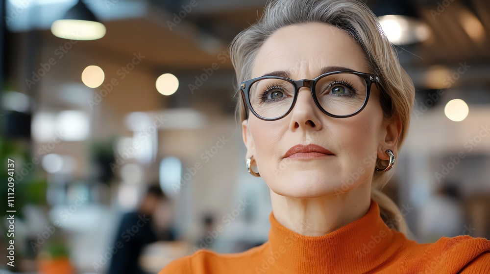 A woman with gray hair and glasses looks thoughtfully to the side. A woman with gray hair and glasses looks thoughtfully to the side.