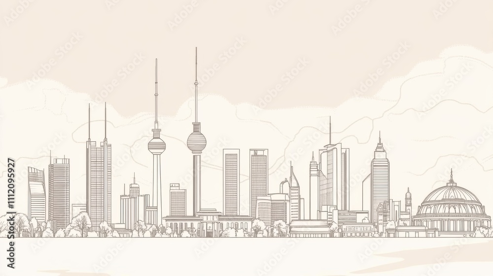 Urbanscape Linear Banner: Customizable Cityscape with Diverse Objects and Background Fill Urbanscape Linear Banner: Customizable Cityscape with Diverse Objects and Background Fill