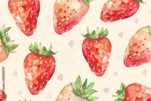 Wallpaper Mural A charming pattern of watercolor painted strawberries beautifully arranged on a cream-toned background, capturing the essence of freshness and simplicity. Torontodigital.ca