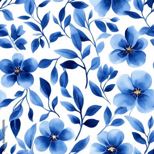 Floral in blue and white. Seamless abstract botanical pattern.