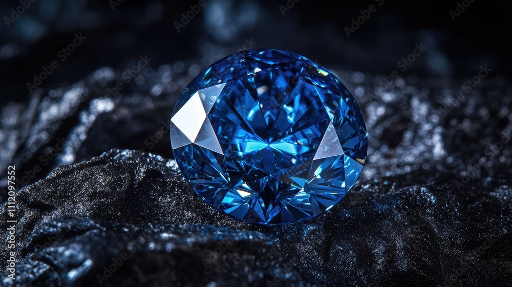 Sparkling Blue Gemstone on Dark Background with Reflections and Shimmer Sparkling Blue Gemstone on Dark Background with Reflections and Shimmer