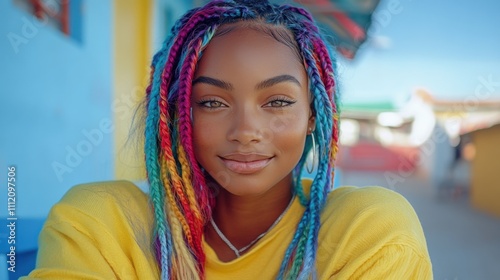 Brightly colored hair is a trend for this woman