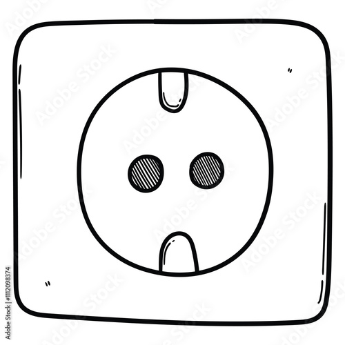 Hand drawn doodle power socket on white background.