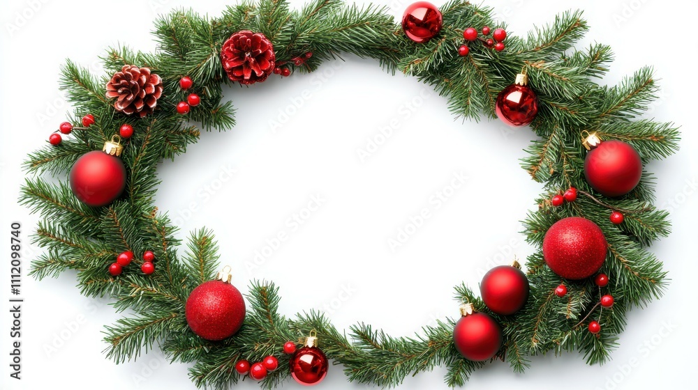 Decorative christmas wreath frame Christmas border isolated on white background