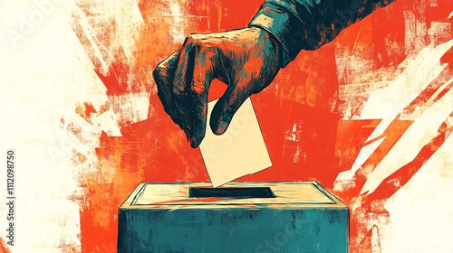 Hand putting voting card into the ballot box. Concept of elections.