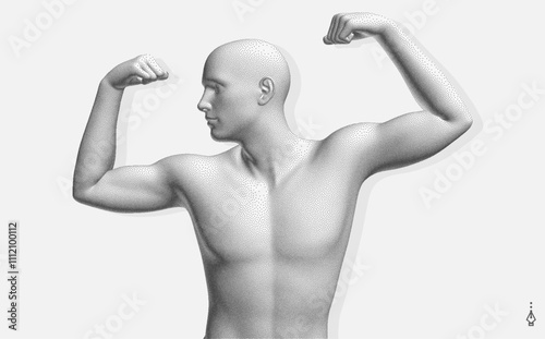 Champion raising both hands in the air as a true winner. Victory and freedom. Strong man raising hands up. Sport symbol. Leadership or workout bodybuilding concept. Vector illustration.