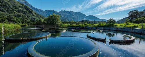 Wallpaper Mural Scenic View of Sustainable Fish Farm in a Mountain Valley. Torontodigital.ca