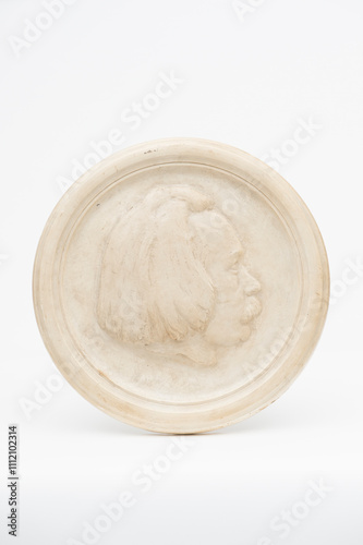 Antique Relief Portrait Coin Medallion Isolated on White Background