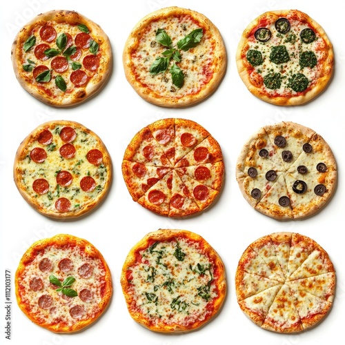 Collection of pizza, isolated on white background