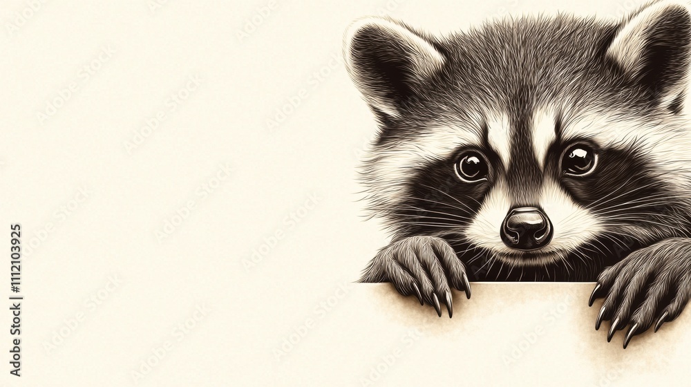 Adorable raccoon peeking over a ledge with curious eyes and fluffy fur, AI Adorable raccoon peeking over a ledge with curious eyes and fluffy fur, AI
