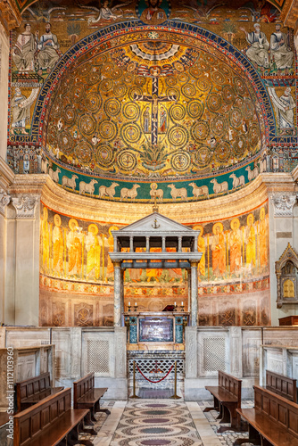 Rome, Italy, July 22 2017, Ancient Artistry in San Clemente Basilica's Decorative Apse photo