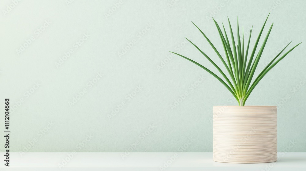 Green plant in a minimalist pot against a soft pastel background. Green plant in a minimalist pot against a soft pastel background.