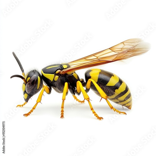 Common wasp, Vespula vulgaris, European wasp isolated on white background , side view