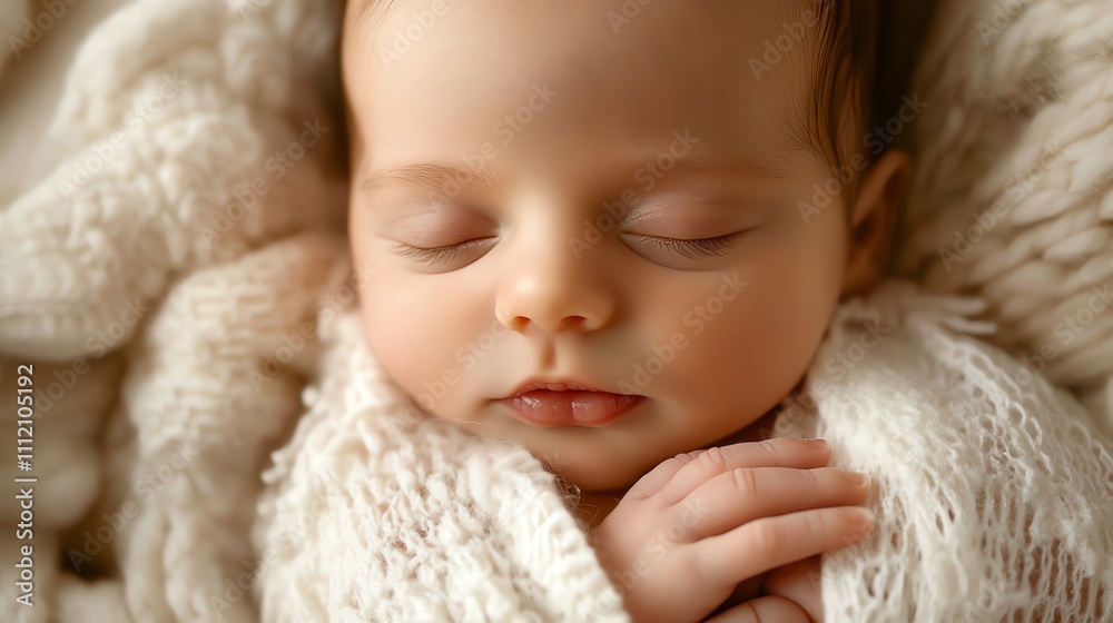 A sweet baby girl sleeps soundly, wrapped in a blanket. A sweet baby girl sleeps soundly, wrapped in a blanket.