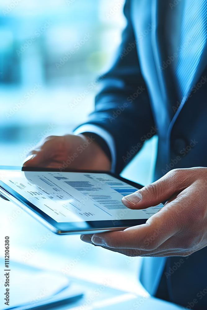 Business professional using a digital tablet to analyze data in a modern office environment Business professional using a digital tablet to analyze data in a modern office environment