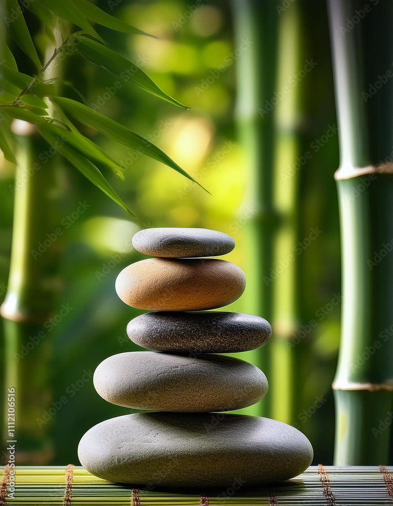 Zen Stones with Bamboo Backdrop Zen Stones with Bamboo Backdrop